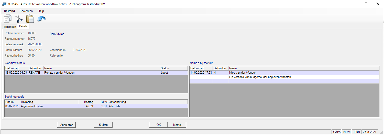 Inzoomen op een workflowactie